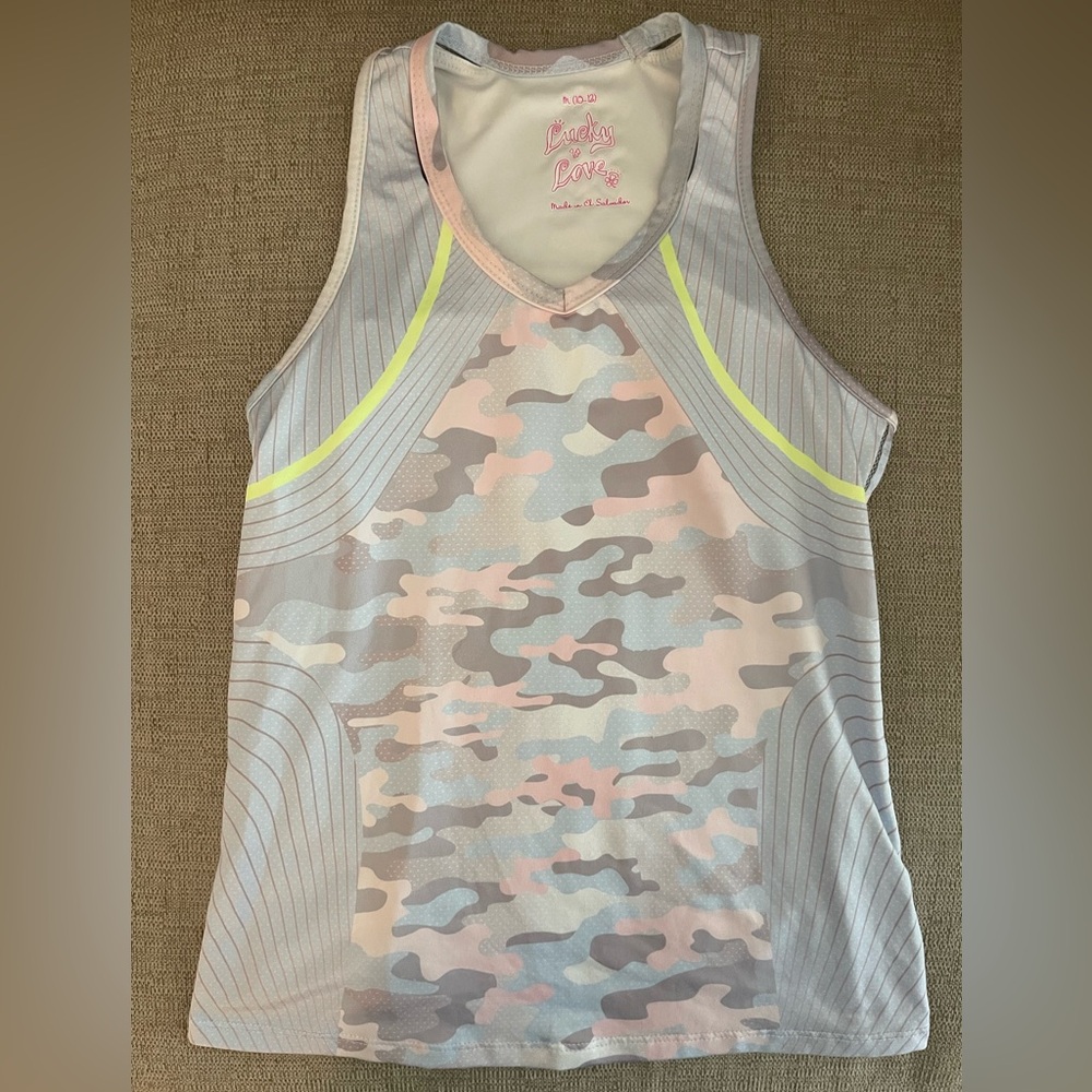 Lucky in love, girls tank top size medium. EUC